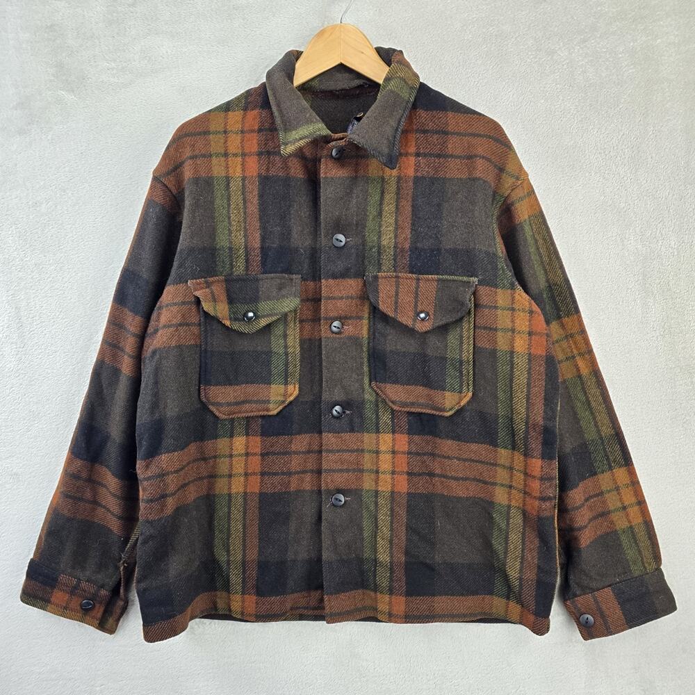 Vintage Pendleton Wool Jacket Medium Shadow Plaid Brown Black 60s Coat *FLAWS*